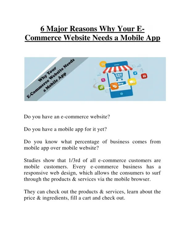 6 Major Reasons Why Your E-Commerce Website Needs a Mobile App