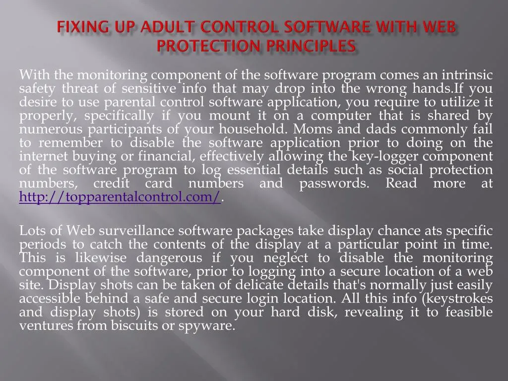fixing up adult control software with web protection principles