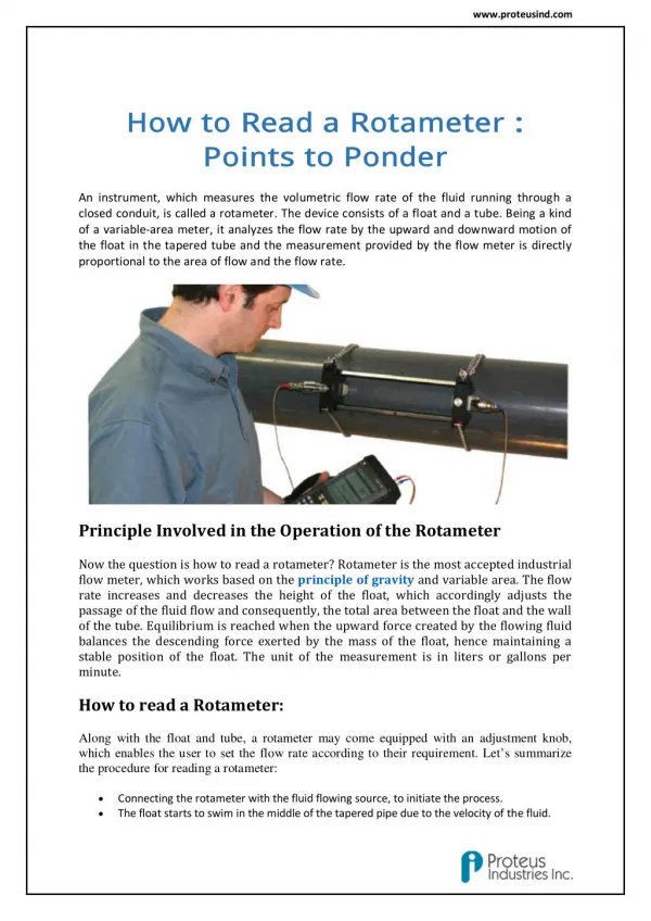 Flow Measurement Using Rotameter : Proteus Industries Inc.