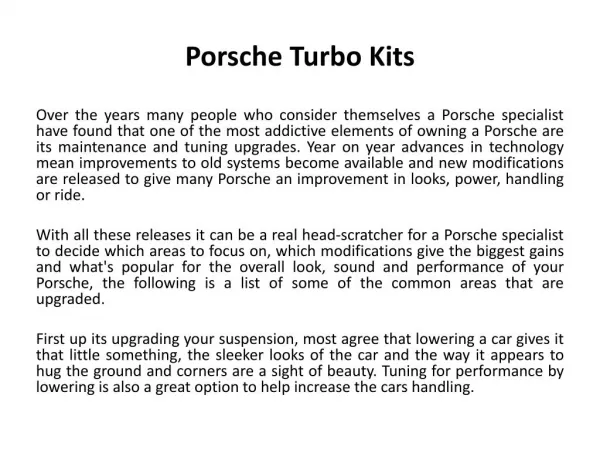 Porsche turbo kits