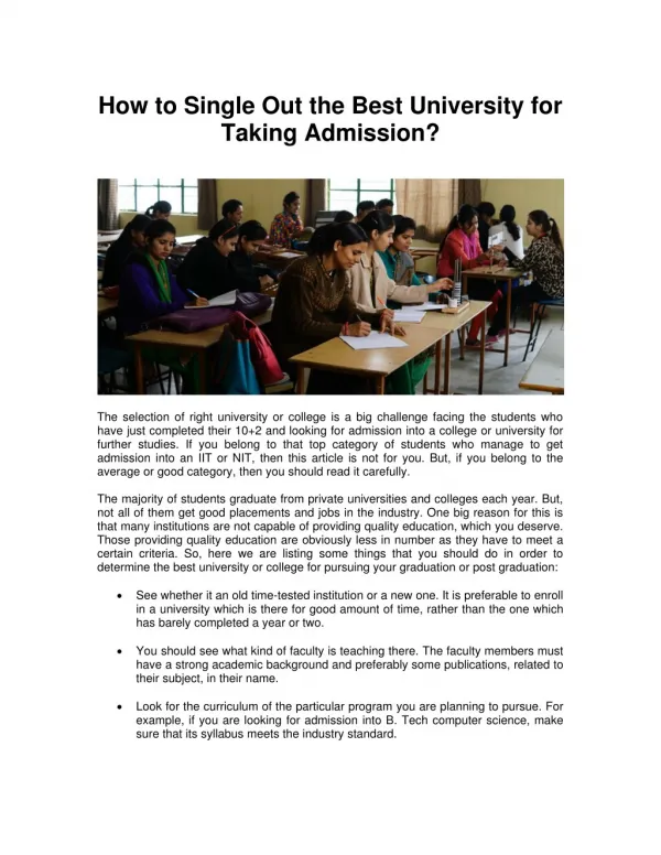 How to Single Out the Best University for Taking Admission?