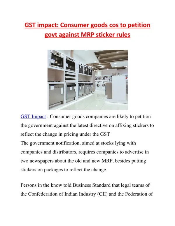 GST impact: Consumer goods cos to petition govt against MRP sticker rules