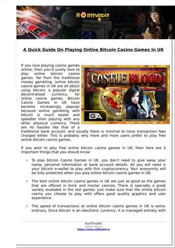 A Quick Guide On Playing Online Bitcoin Casino Games In UK