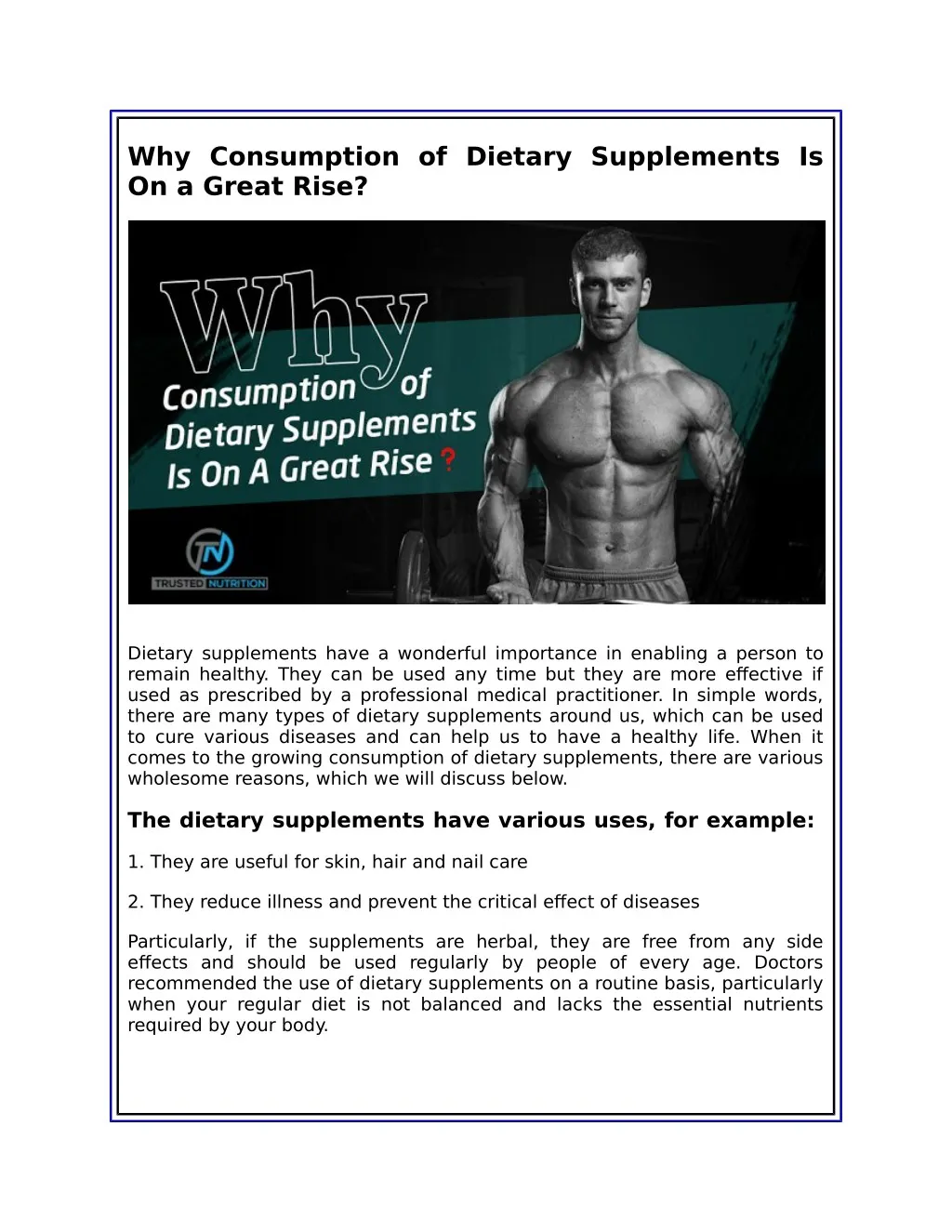 why consumption of dietary supplements