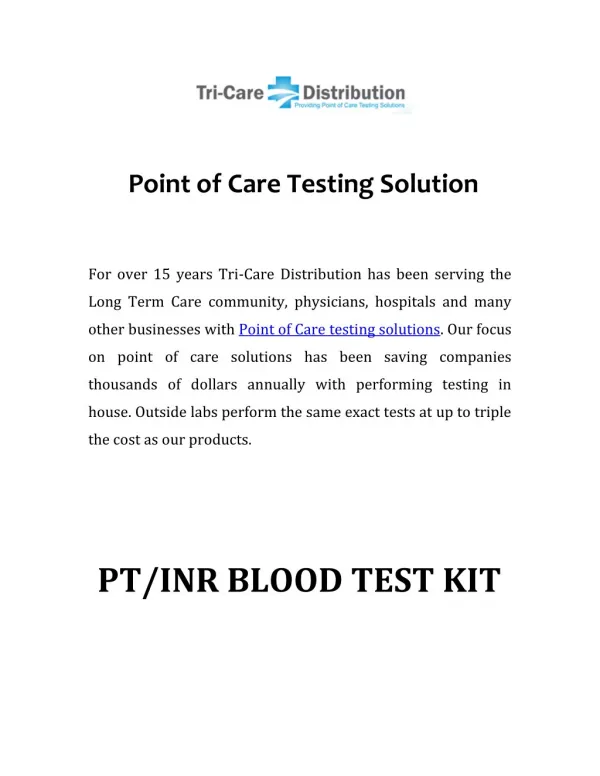 Point of Care Testing Solution by Tri-care Distribution