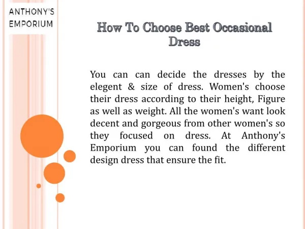 How To choose Best Occasional Dresses