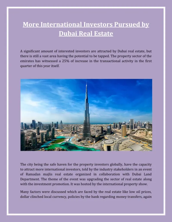 More International Investors Pursued by Dubai Real Estate