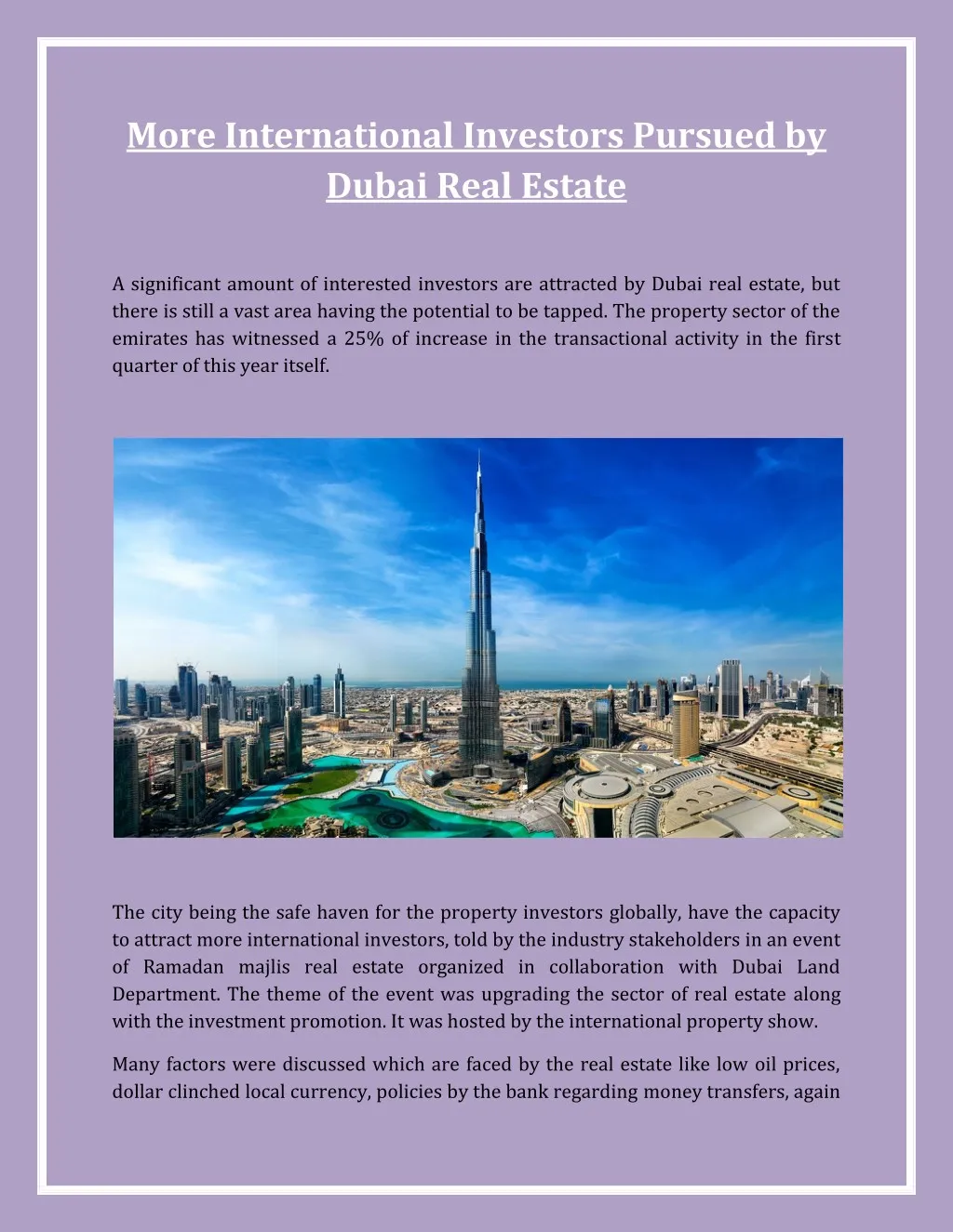 more international investors pursued by dubai