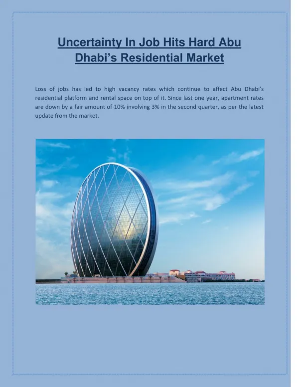 Uncertainty in Job hits Hard Abu Dhabi’s Residential Market