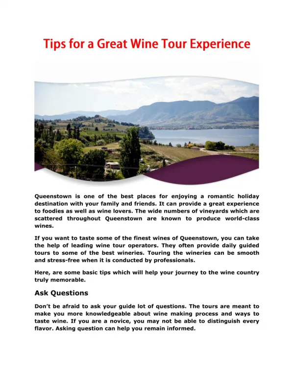 Tips for a Great Wine Tour Experience