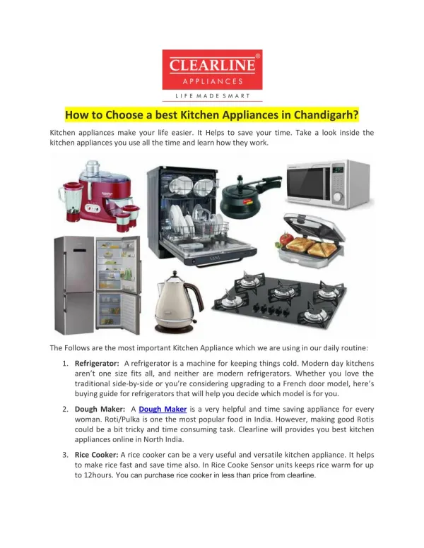 How to Choose a best Kitchen Appliances in Chandigarh?