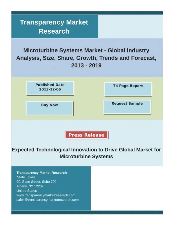 Microturbine Systems Market Key Trends, Size, Share, Growth Factors and Analysis 2013 – 2019