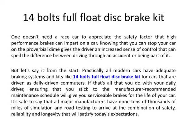 14 bolts full float disc brake kit