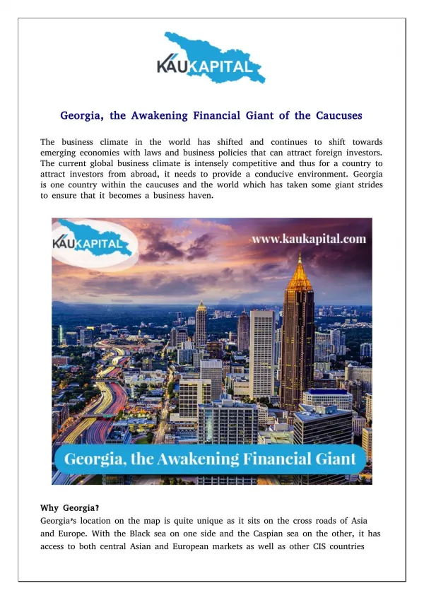 Georgia, the Awakening Financial Giant of the Caucuses