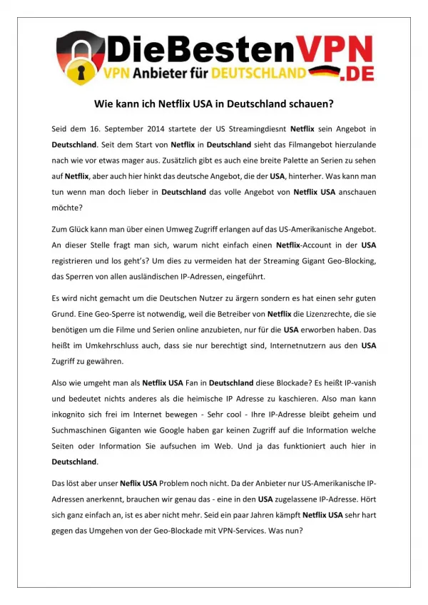 Wie kann ich Netflix USA in Deutschland schauen?