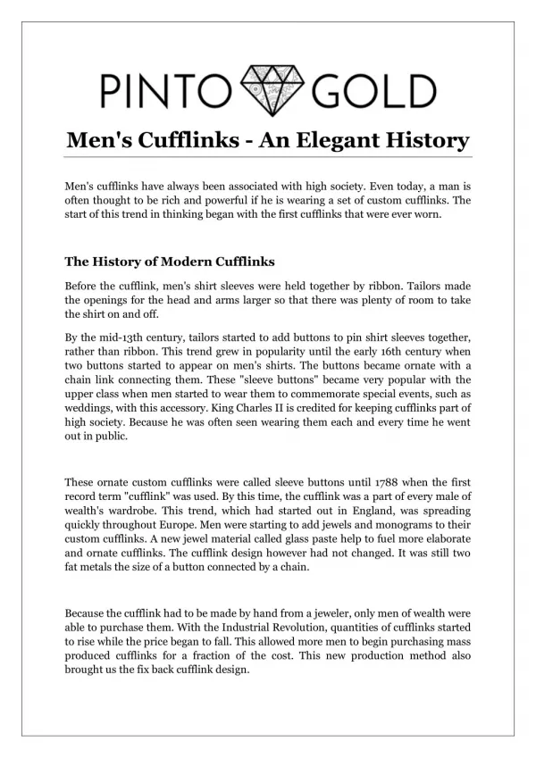 Men's Cufflinks - An Elegant History