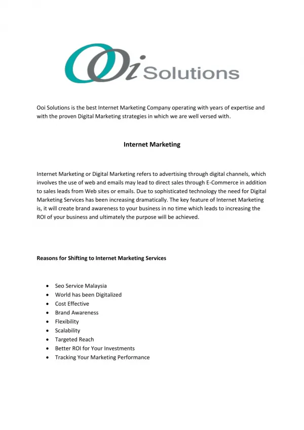 Digital Marketing| Internet Marketing Company| OoiSolutions
