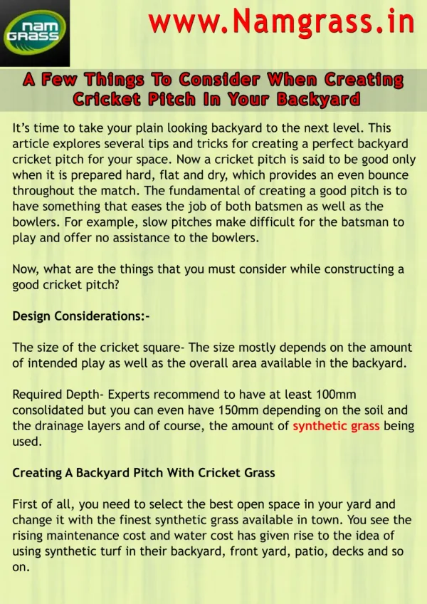 A Few Things To Consider When Creating Cricket Pitch In Your Backyard