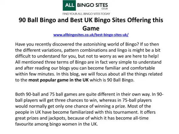 90 Ball Bingo and Best UK Bingo Sites Offering this Game