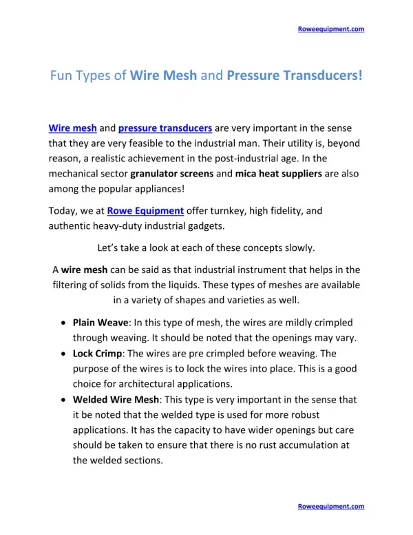 Row Equipment or Pressure transducers | Roweequipment