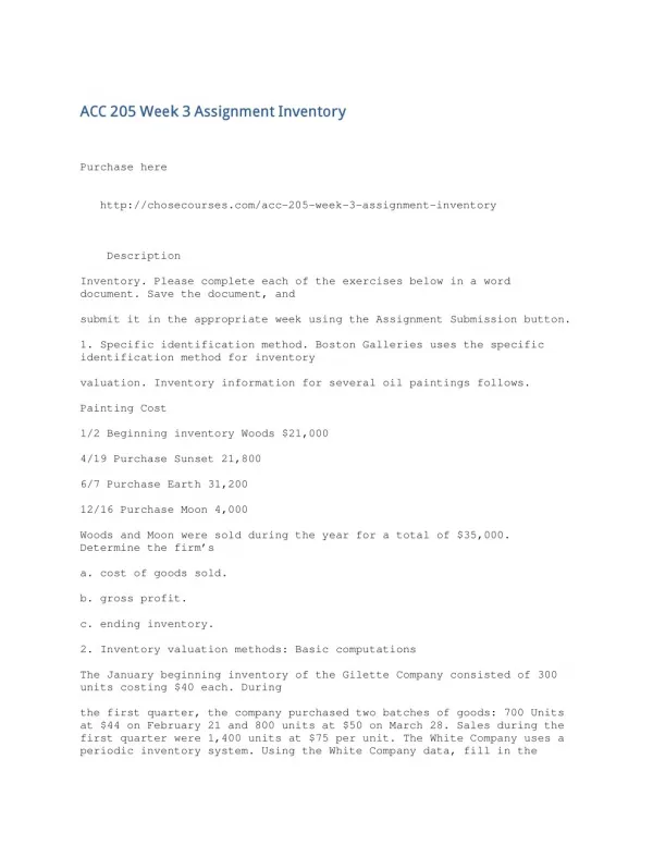 ACC 205 Week 3 Assignment Inventory