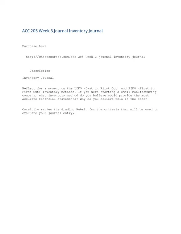 ACC 205 Week 3 Journal Inventory Journal