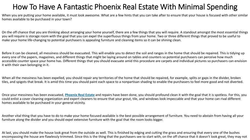 how to have a fantastic phoenix real estate with minimal spending