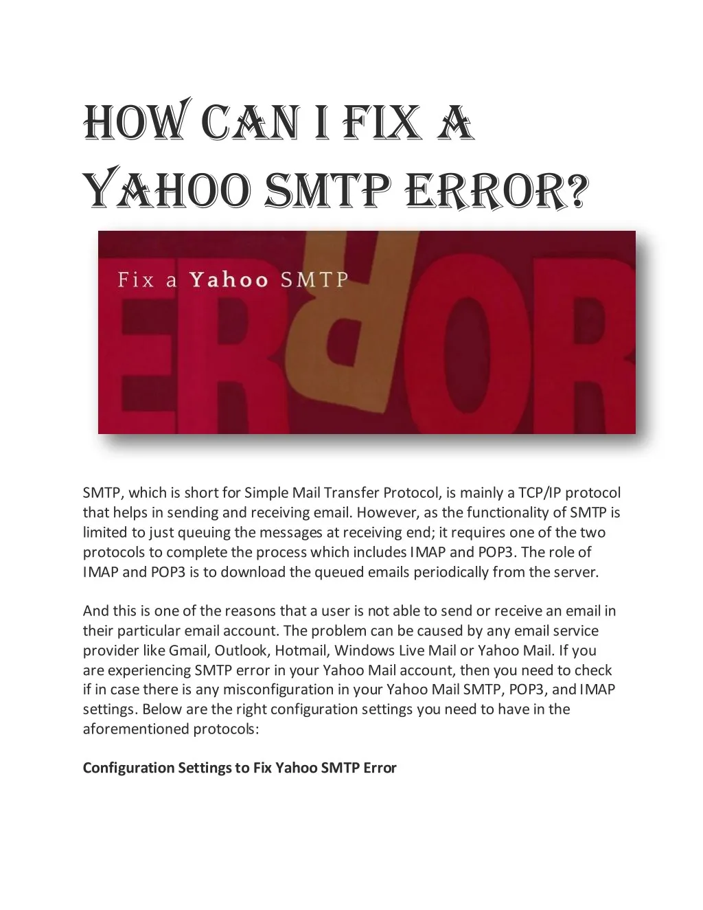 how can i fix a yahoo smtp error