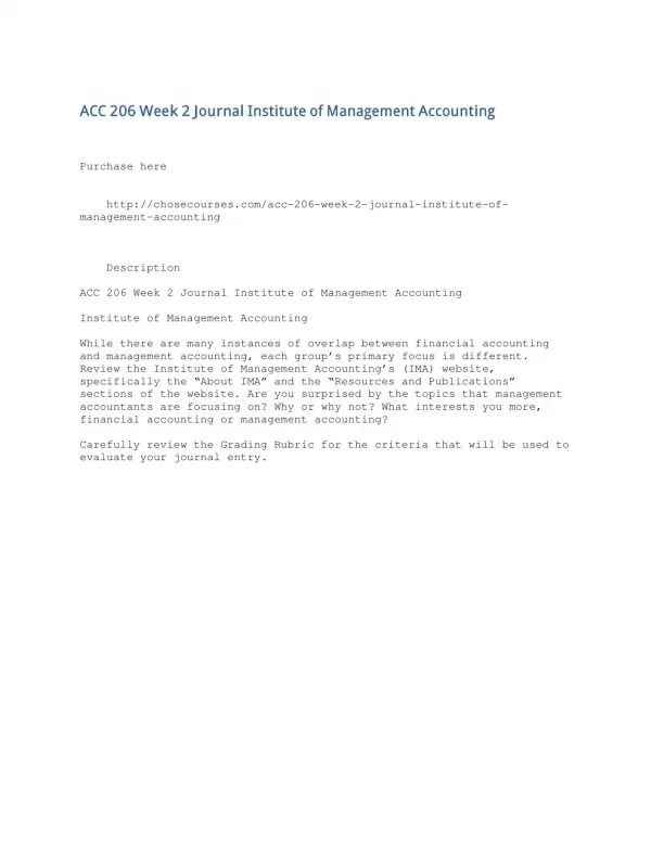 ACC 206 Week 2 Journal Institute of Management Accounting