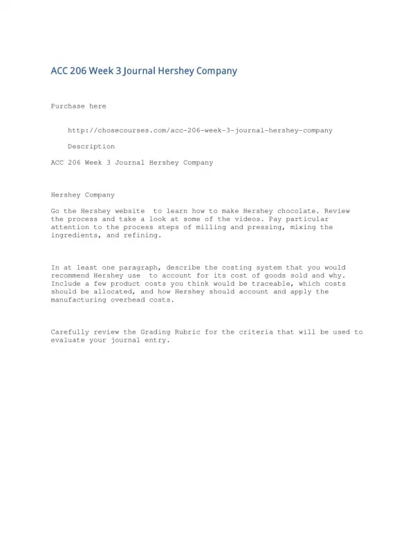ACC 206 Week 3 Journal Hershey Company