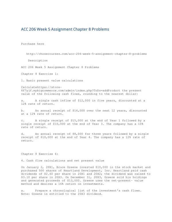 ACC 206 Week 5 Assignment Chapter 8 Problems