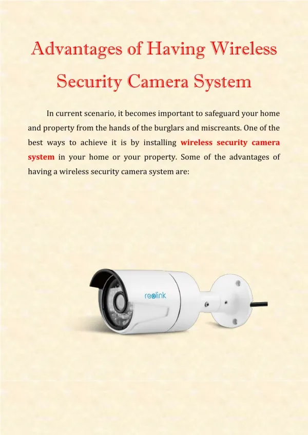 Advantages of Having Wireless Security Camera System