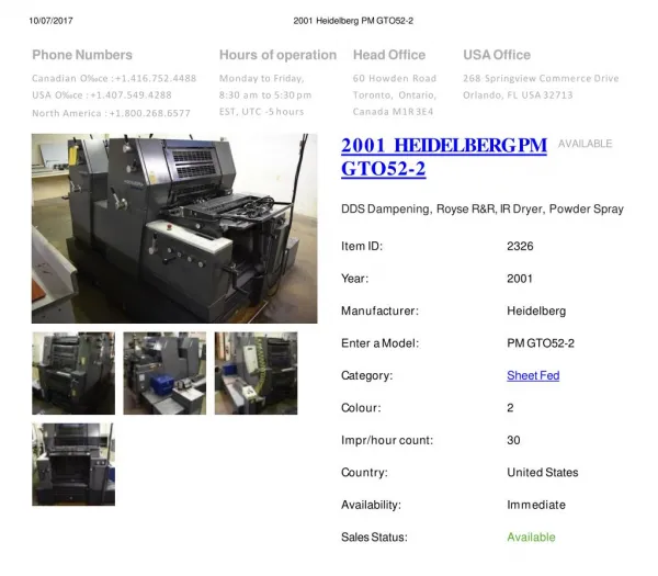 Buy Used 2001 PM GTO52-2 HEIDELBERG Printing Press Machine