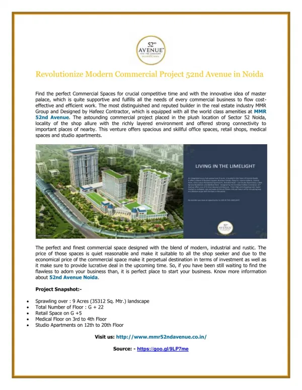 MMR 52nd Avenue commercial project in Sector 52 Noida