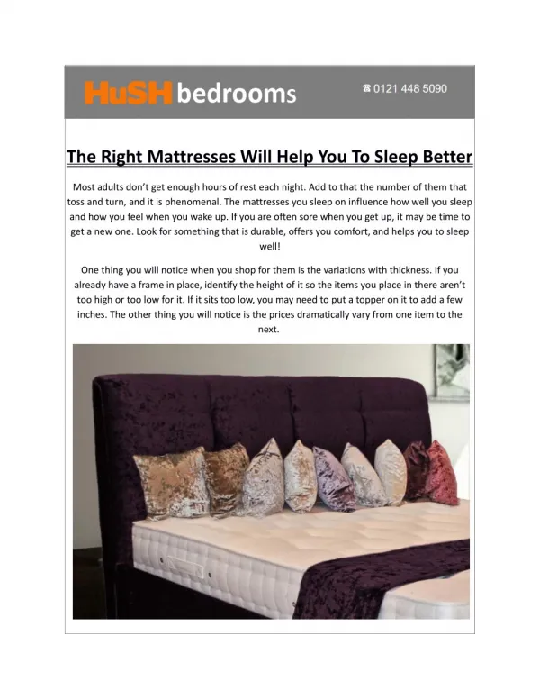The Right Mattresses will Help you to Sleep Better – HuSH Bedrooms