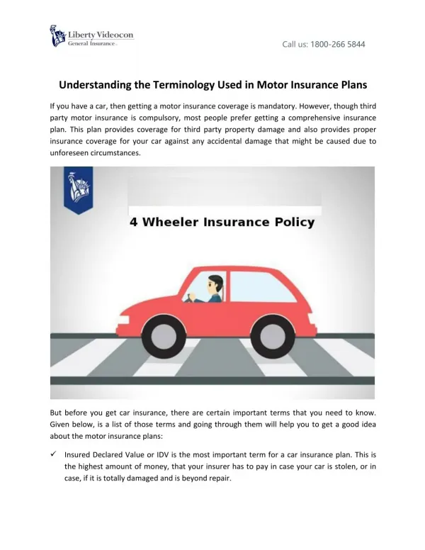 Understanding the Terminology Used in Motor Insurance Plans