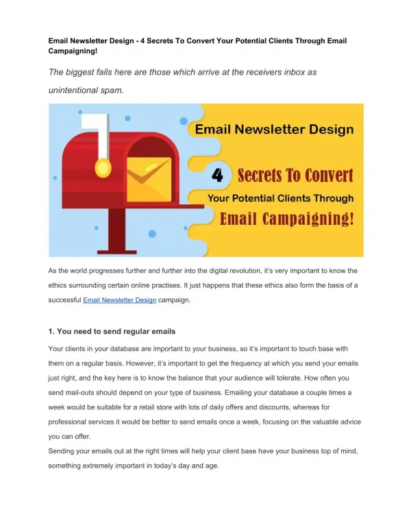Email Newsletter Design - 4 Secrets To Convert Your Potential Clients Through Email Campaigning!