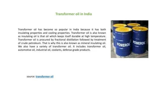 Transformer oil in India