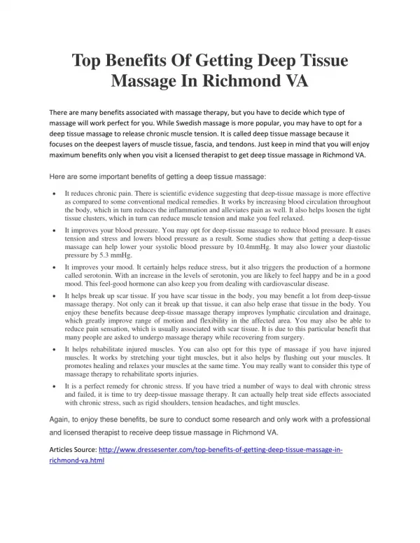 Top Benefits Of Getting Deep Tissue Massage In Richmond VA