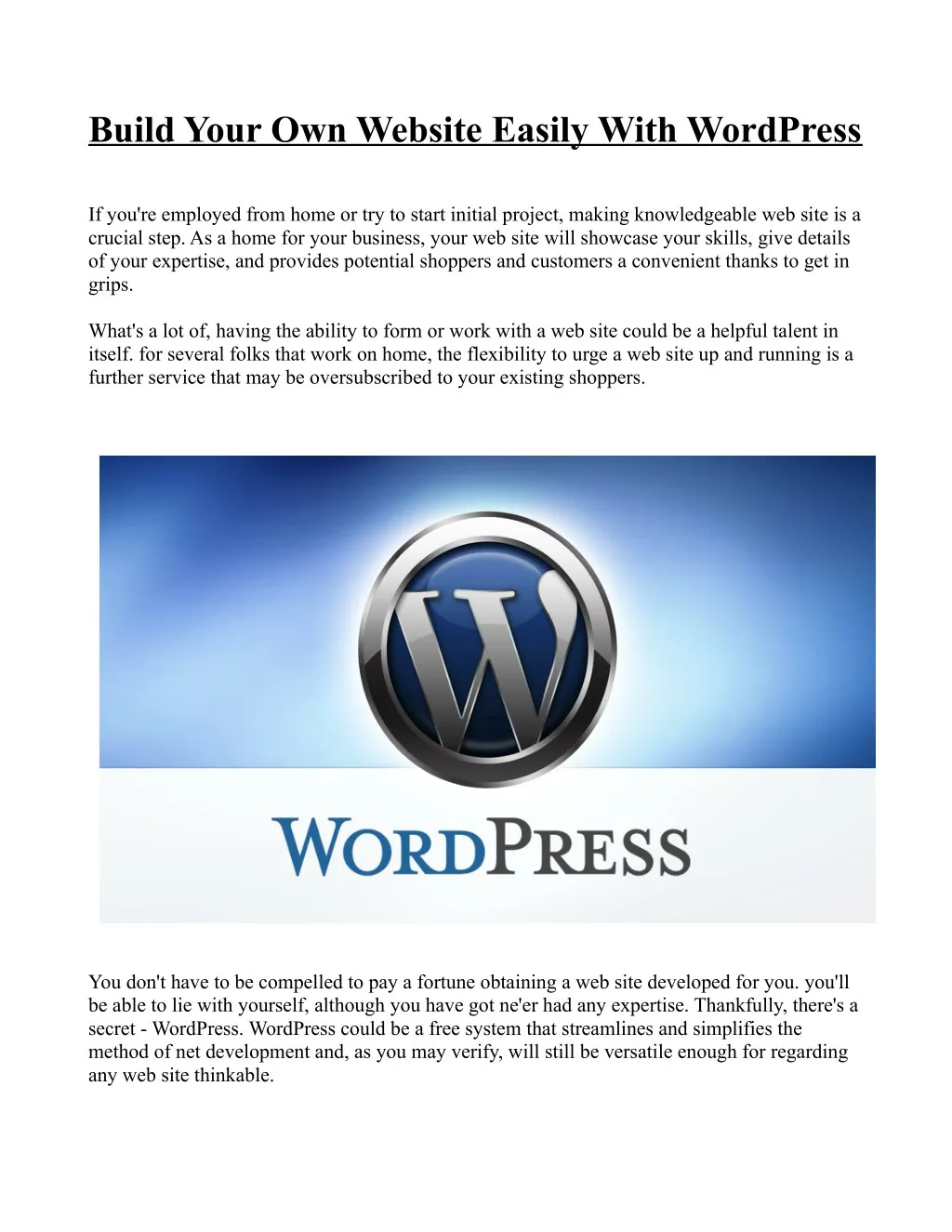 build your own website easily with wordpress