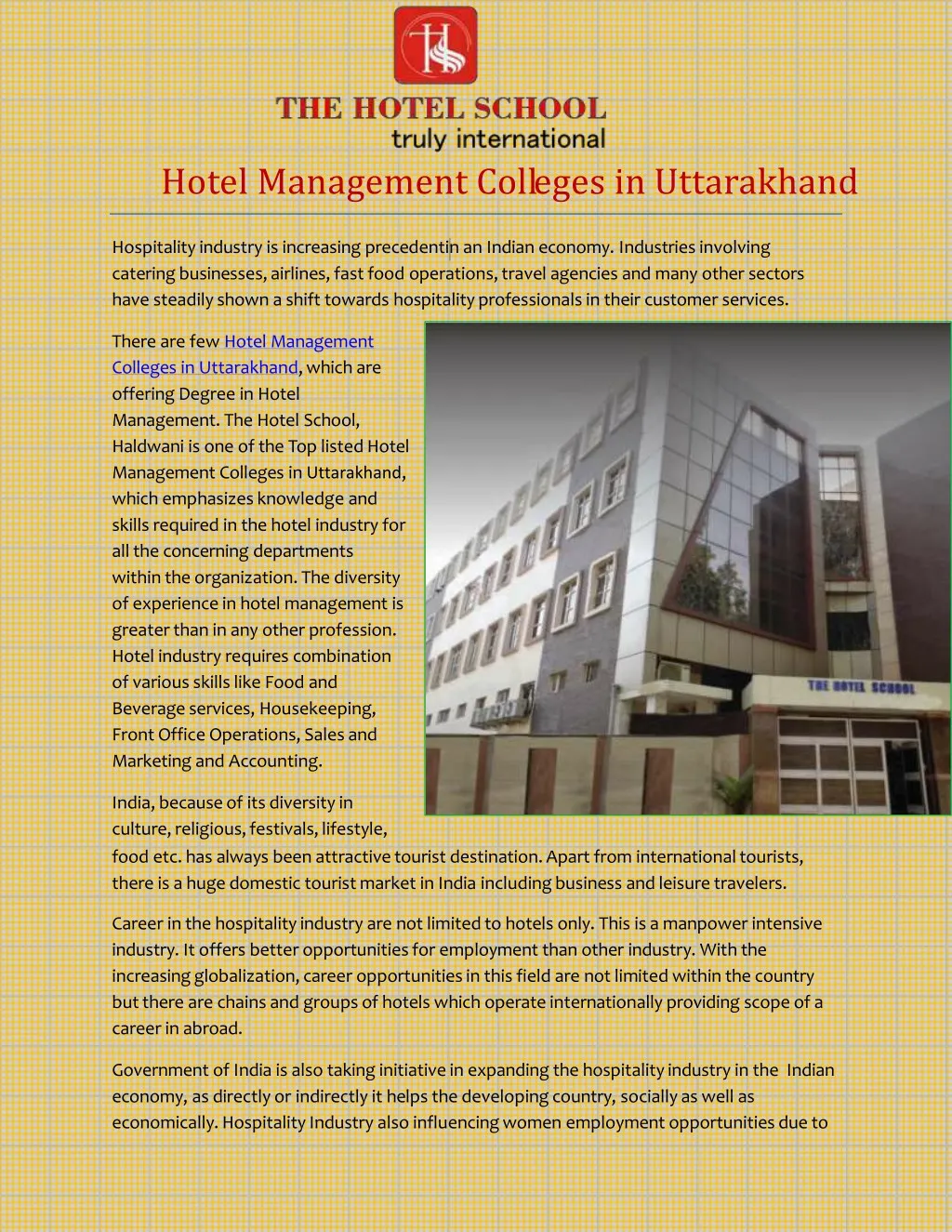 hotel management colleges in uttarakhand
