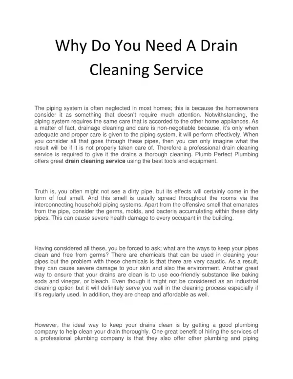 Why Do You Need A Drain Cleaning Service?