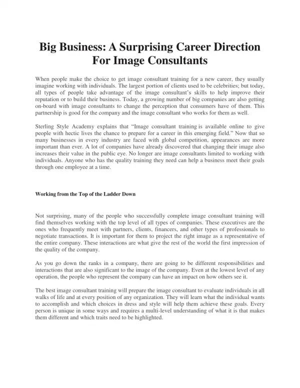 Big Business: A Surprising Career Direction For Image Consultants