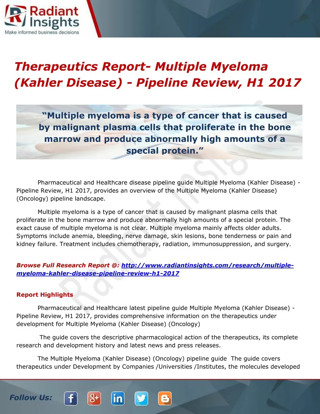 therapeutics report multiple myeloma kahler