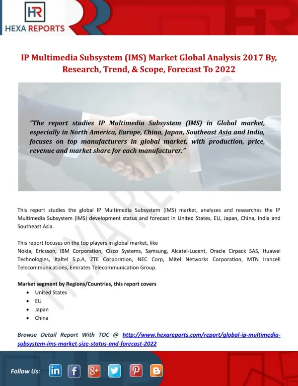 IP Multimedia Subsystem (IMS) Market Global Analysis 2017 By, Research, Trend, Scope & Forecast To 2022