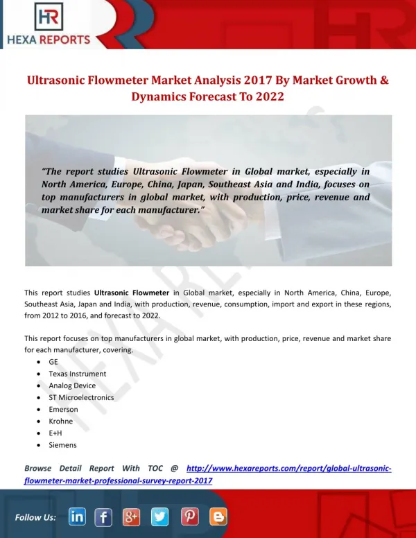 Ultrasonic Flowmeter Market Analysis 2017 By Market Growth & Dynamics Forecast To 2022