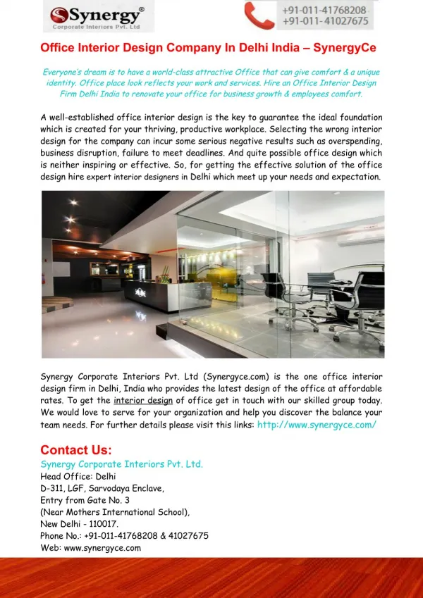 Office Interior Design Company In Delhi India – SynergyCe