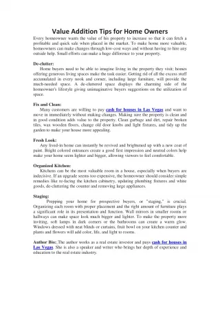 Value Addition Tips for Home Owners - slide 1
