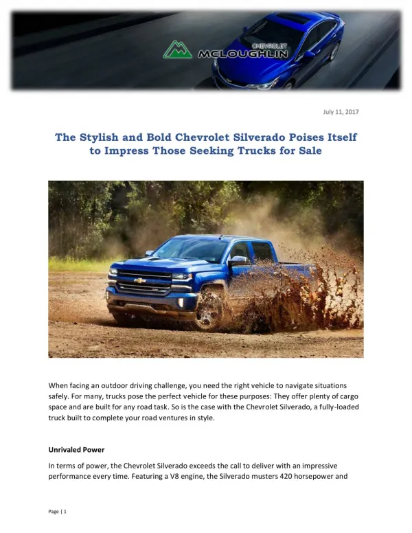 The Stylish and Bold Chevrolet Silverado Poises Itself to Impress Those Seeking Trucks for Sale