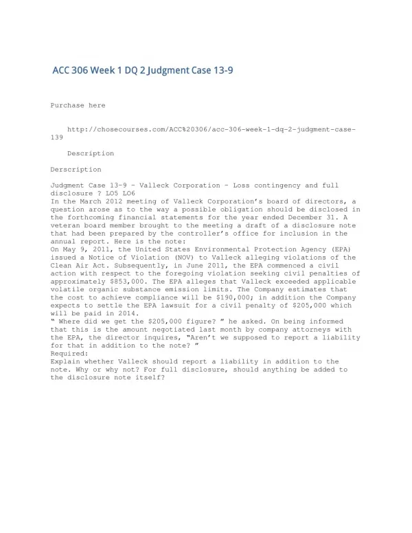 ACC 306 Week 1 DQ 2 Judgment Case 13-9
